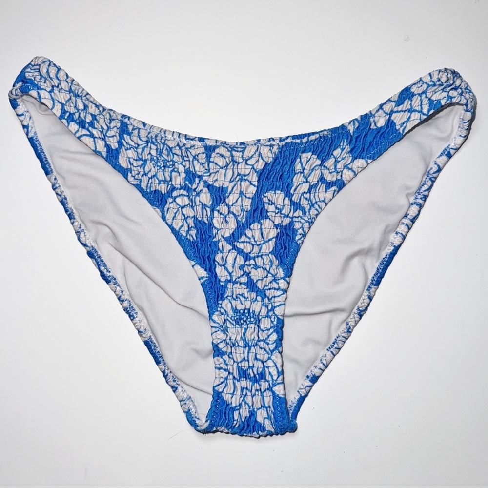 TRIANGL CHEEKY Bottom Only Arizona Leaves Blue & White Floral Ruched SZ S No bag